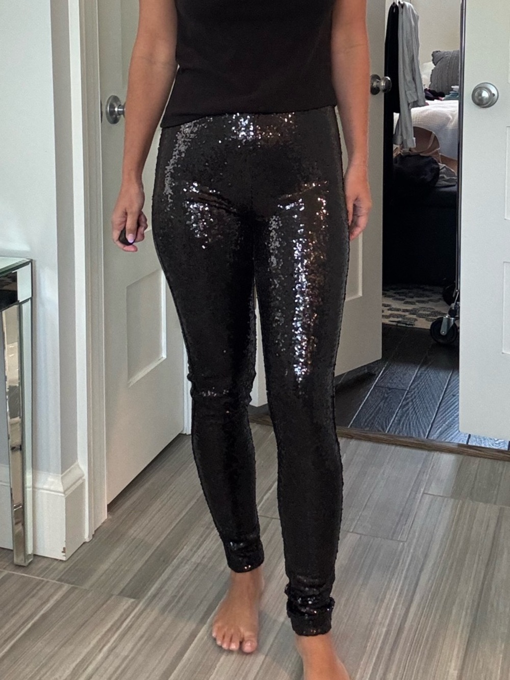 Commando Black Sequin Leggings Pants Size Small Disco Glam Stretch Skinny